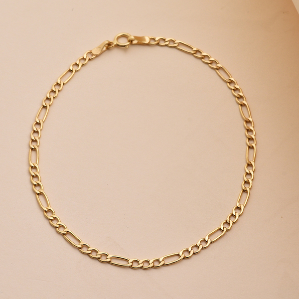 9K Yellow Gold Figaro Bracelet (Size 7.50) With Spring Ring Clasp Gold Wt 0.70 Gms
