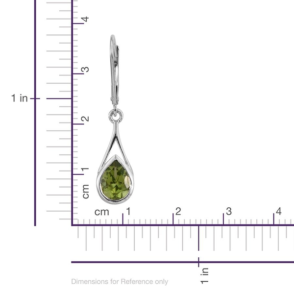AA Hebei Peridot (Pear) Lever Back Earrings in Platinum Overlay Sterling Silver 2.500 Ct.