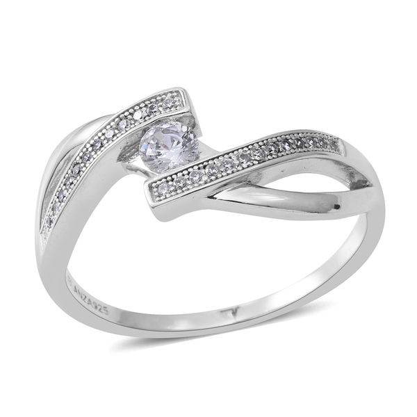 ELANZA Simulated White Diamond (Rnd) Ring in Rhodium Plated Sterling Silver, Silver wt 3.00 Gms.