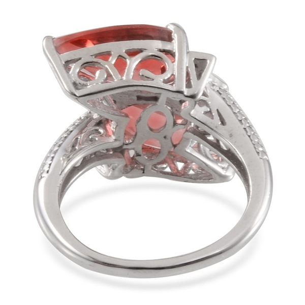 Padparadscha Colour Quartz (Pear), Diamond Crossover Ring in Platinum Overlay Sterling Silver 7.300 Ct.