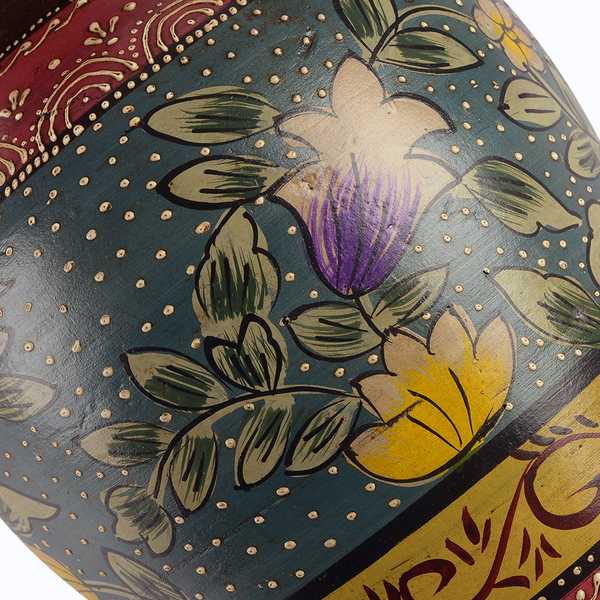 Limited Edition - Designer Inspired Hand Painted Floral Terracotta Vase Purple, Teal and Multi Colour