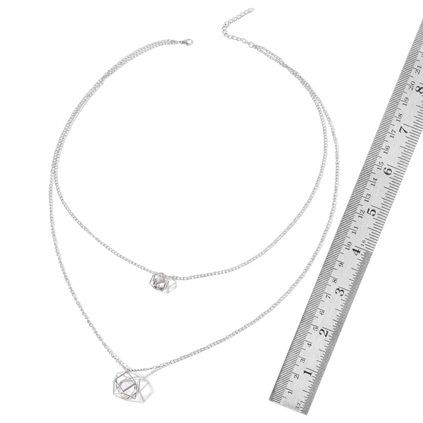 Simulated White Diamond Necklace (Size 26 with 2 inch Extender) in Silver Tone