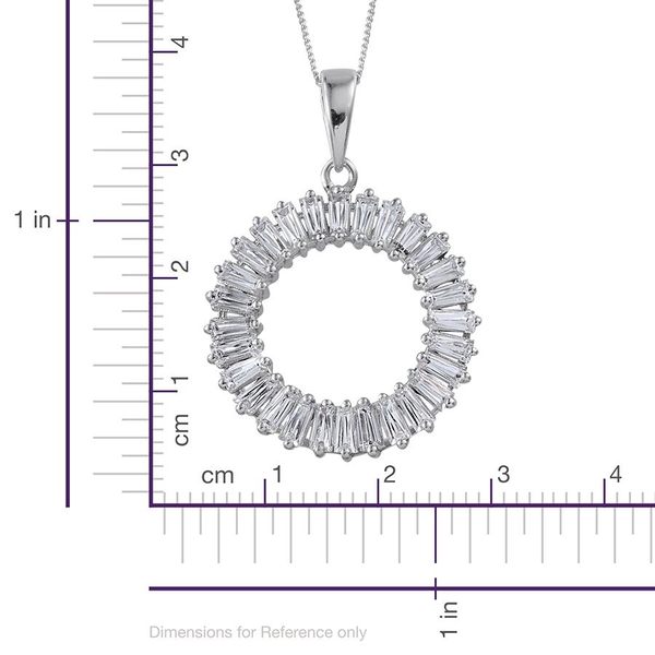 Lustro Stella - Platinum Overlay Sterling Silver (Bgt) Circle Pendant With Chain Made with Finest CZ 2.520 Ct.