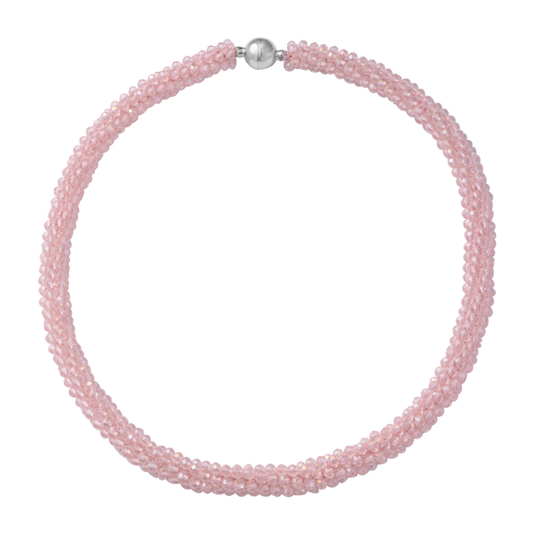 Pink AB Colour Beads Necklace (Size - 20) With Magnetic Lock in Stainless Steel