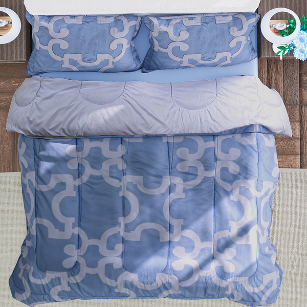 3 Piece Set - Serenity Night Microfiber Digital Printed Comforter (Size 225x220cm) King Size and 2 Pillow Sham (Size 75x50cm) - Baby Blue & White
