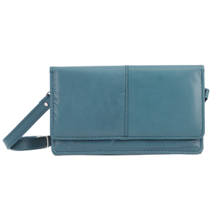 Genuine Leather Mobile Case Crossbody Wallet - Blue