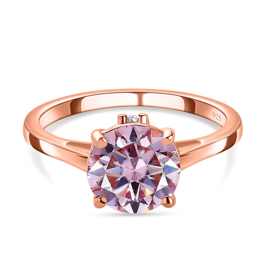 Blush Moissanite and White Moissanite Ring in 18K Vermeil Rose Gold Plated Sterling Silver 1.84 Ct.