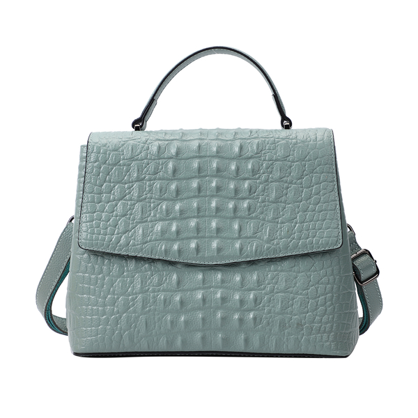 SENCILLEZ Womens Embossed Crocodile Pattern Genuine Leather Convertible Bag with Shoulder Strap - Pastel Green