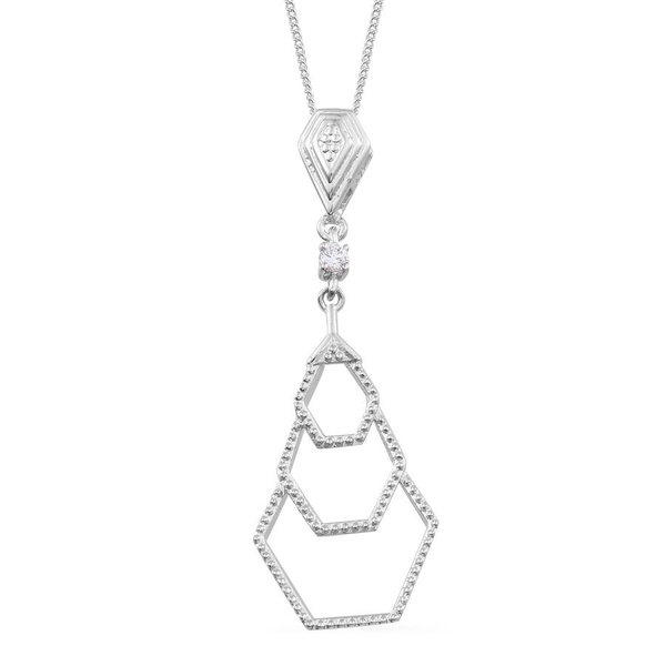 Lustro Stella - Platinum Overlay Sterling Silver (Rnd) Pendant With Chain Made with Finest CZ