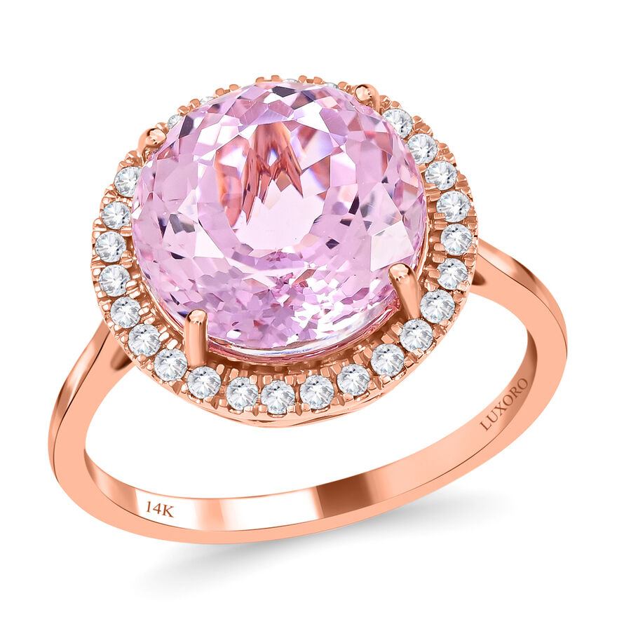 Certified and Appraised 14K Rose Gold AAA Martha Rocha Kunzite and Diamond I1 Solitaire Ring Gold 3.27 grams, 6.80 Ct