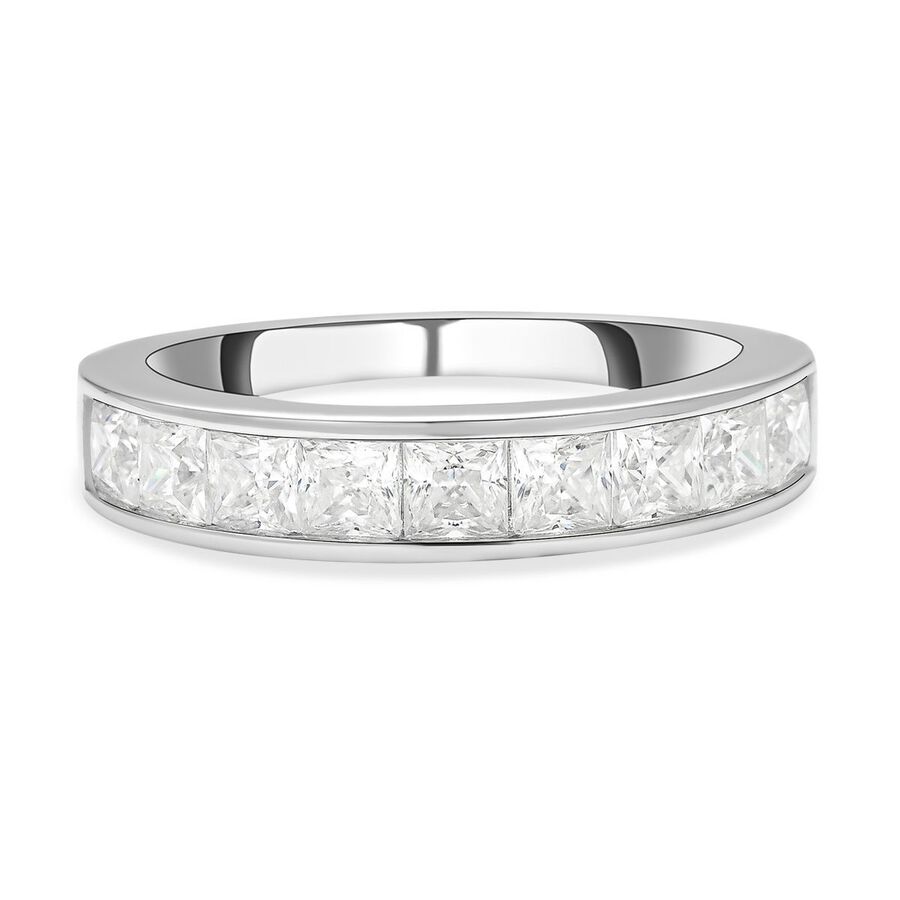 Moissanite Band Ring in Rhodium Overlay Sterling Silver