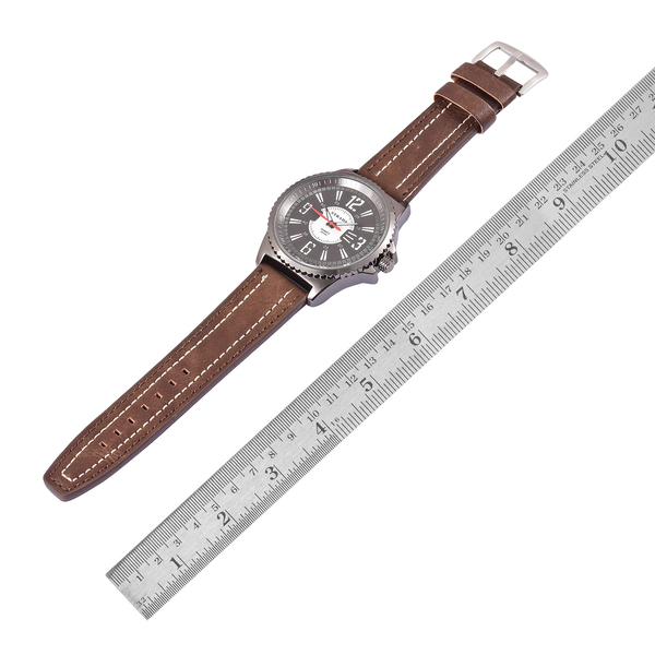 STRADA Japanese Movement Water Resistant Watch in Black Tone with Chocolate Colour Strap