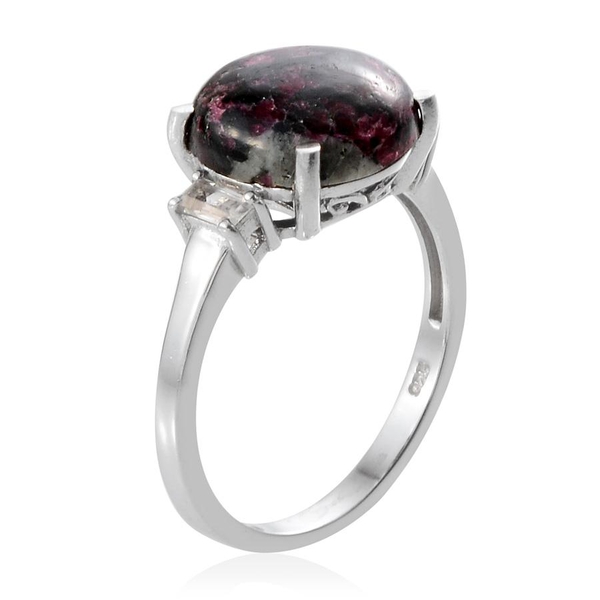 Natural  Eudialyte (Rnd 4.50 Ct), White Topaz Ring in Platinum Overlay Sterling Silver 4.750 Ct.