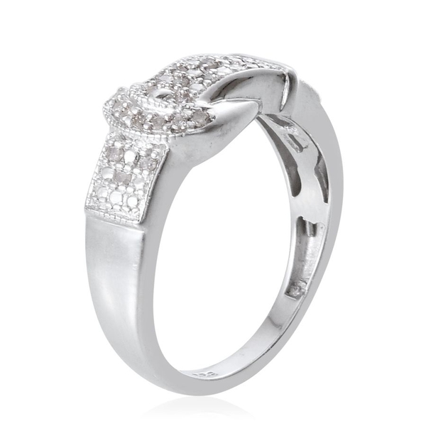 Diamond (Rnd) Buckle Ring in Platinum Overlay Sterling Silver 0.100 Ct.