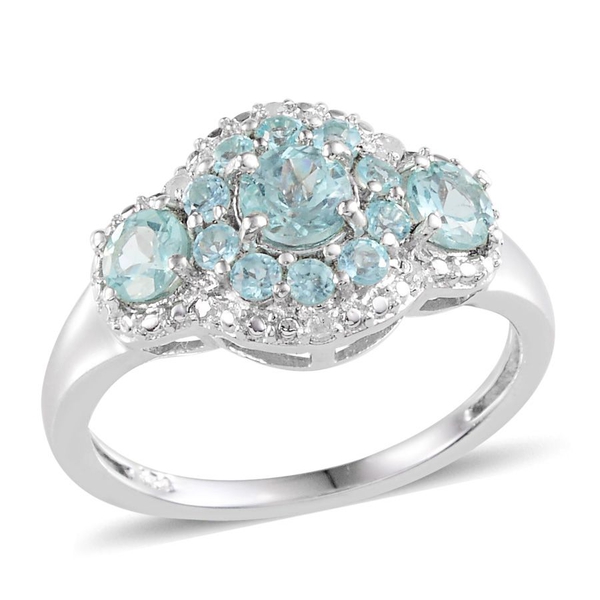 Paraibe Apatite (Rnd 0.50 Ct), Diamond Ring in Platinum Overlay Sterling Silver 1.430 Ct.
