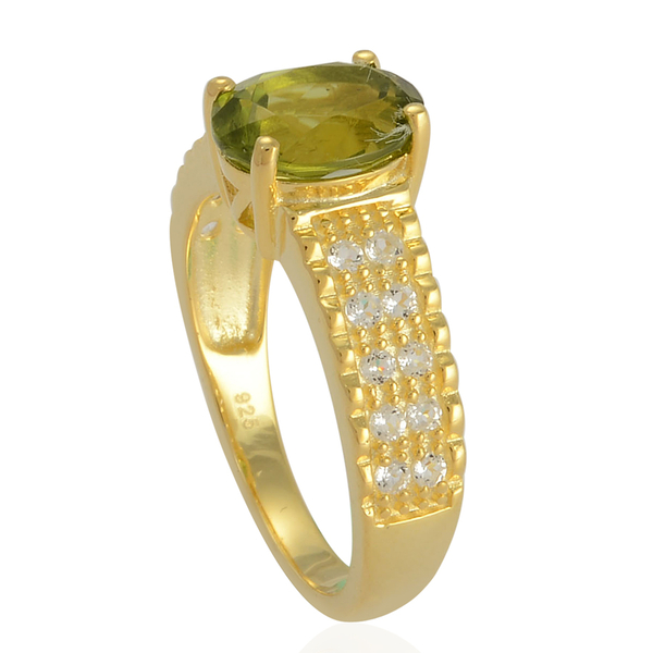 Hebei Peridot (Ovl 2.00 Ct), White Topaz Ring in Yellow Gold Overlay Sterling Silver 2.050 Ct.