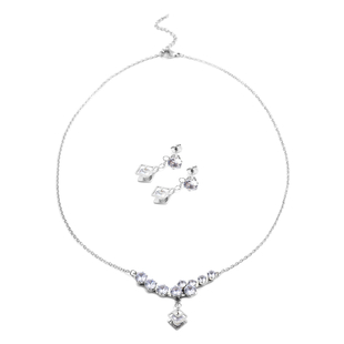 2 Piece Set - Simulated Diamond Necklace (Size 20 with 2 inch Extender) and Earrings (with Push Back