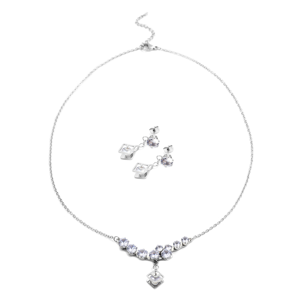 2 Piece Set - Simulated Diamond Necklace (Size 20 with 2 inch Extender) and Earrings (with Push Back