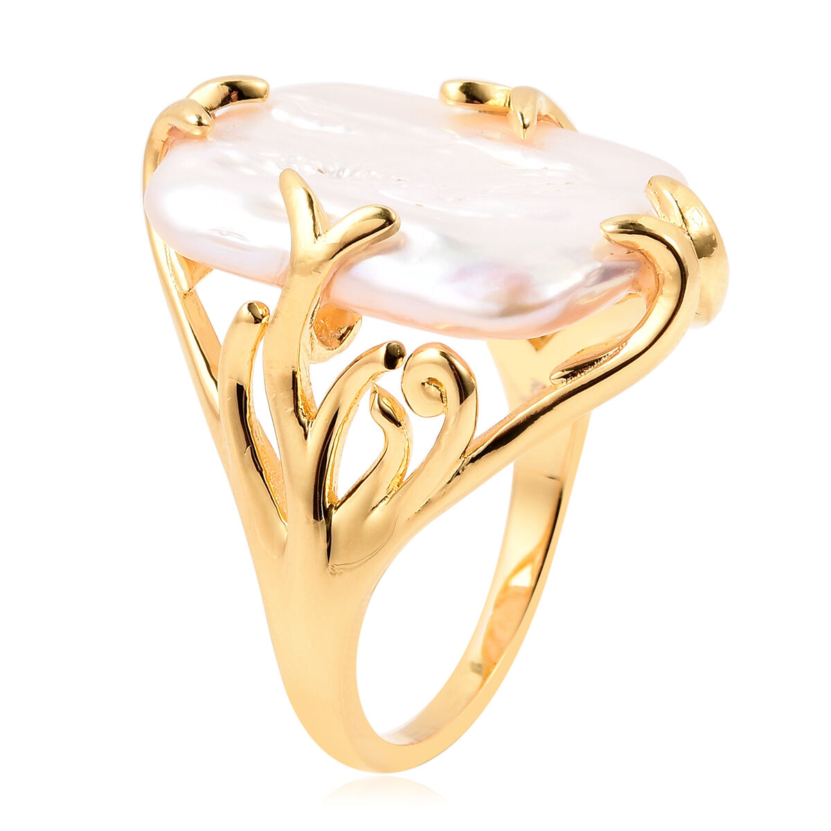 Purple Baroque Pearl Ring in Yellow Gold Overlay Sterling Silver, Silver wt 5.18 Gms