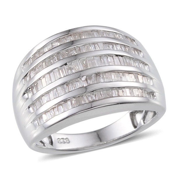 Diamond (Bgt) Ring in Platinum Overlay Sterling Silver 1.000 Ct.