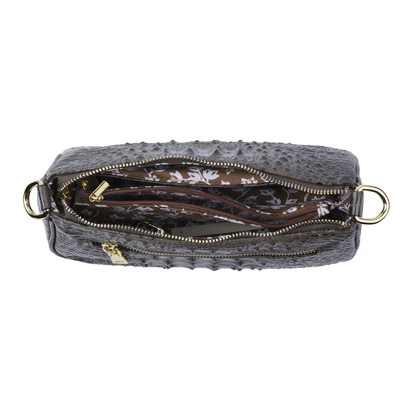 100% Genuine Leather Crocodile Skin Pattern Hobo Bag with Handle and Shoulder Strap (Size 26x15x10 Cm) - Dark Grey