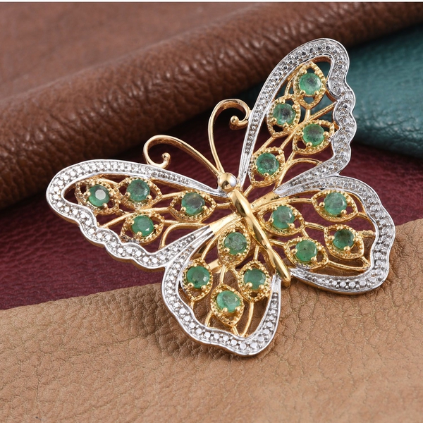 Kagem Zambian Emerald (Rnd) Butterfly Ring in 14K Gold Overlay Sterling Silver 2.500 Ct.