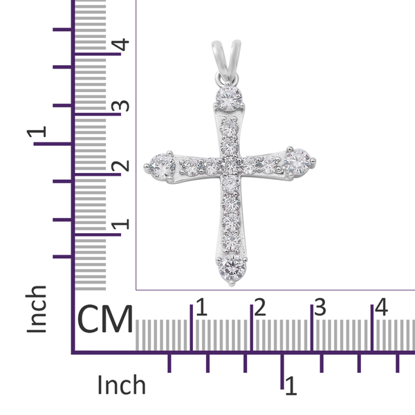 ELANZA Simulated Diamond (Rnd) Cross Pendant in Rhodium Overlay Sterling Silver