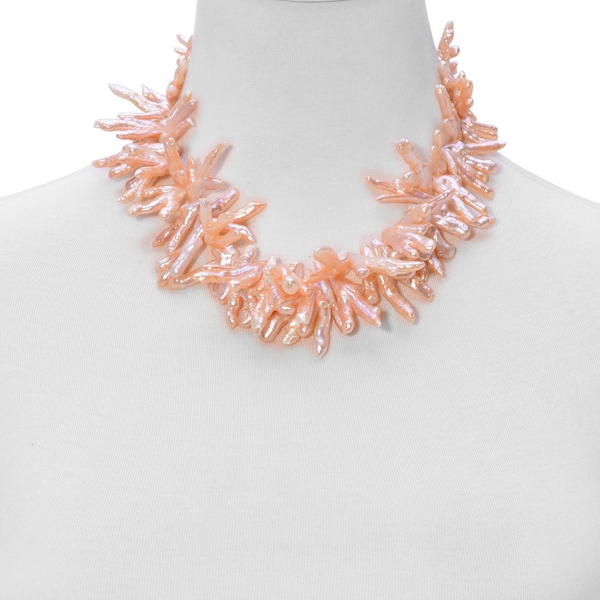 AAAA Peach Keshi Pearl Necklace (Size 18) in Sterling Silver 852.000 Ct.