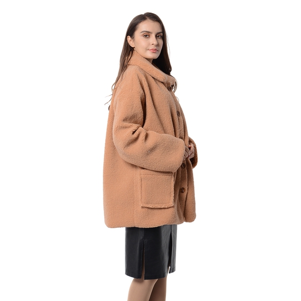 New Season Designer Inspired Teddy Faux Fur Coat in Camel Colour