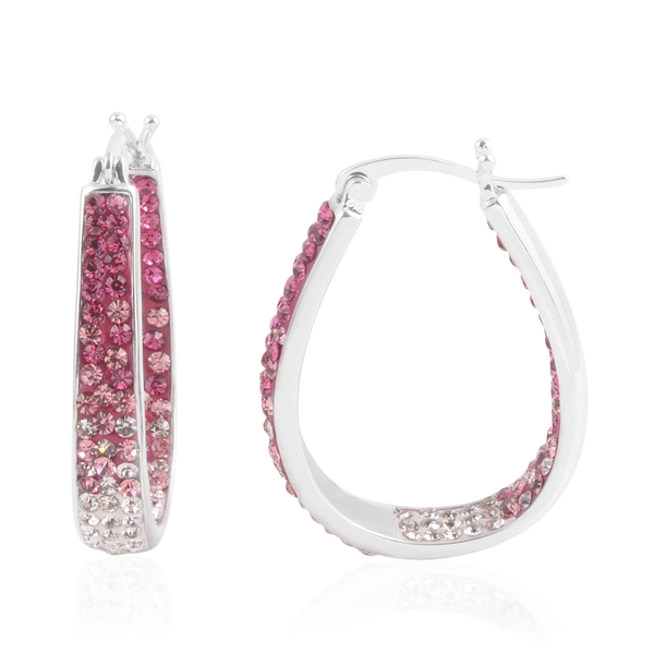 Close Out Deal Pink and White Austrian Crystal Hoop Earrings (with Clasp) in Silver Bond