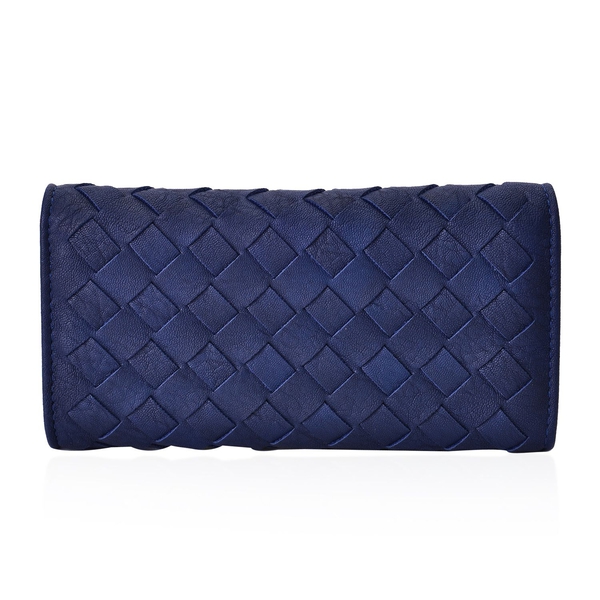 Celina Classic Navy Intrecciato Textured Wallet And Cardholder Set (Size 19x10x2.5 Cm and 10.5x8x2.5 Cm)