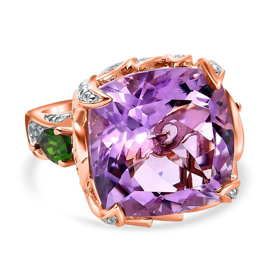 GP- Leaf Collection - Pink Amethyst and Multi Gemstone Ring in 18K Rose Gold Vermeil Plated Sterling Silver 15.76 Ct