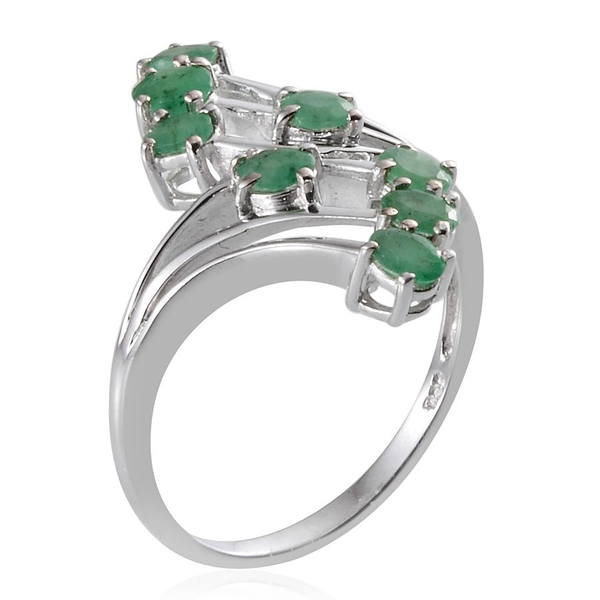 Kagem Zambian Emerald (Ovl) Crossover Ring in Platinum Overlay Sterling Silver 1.000 Ct.