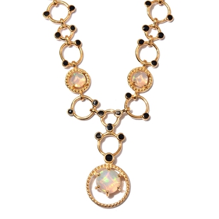 AA Ethiopian Welo Opal and Blue Sapphire Enamelled Necklace (Size 18) in 14K Gold Overlay Sterling S