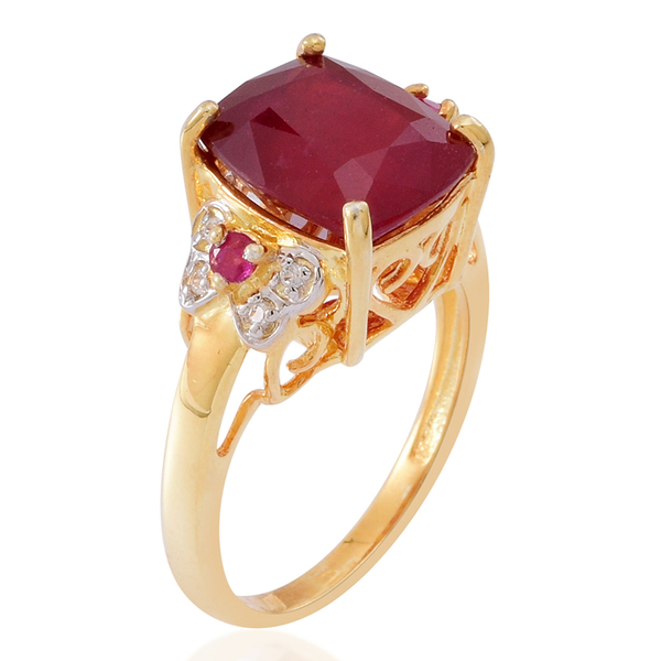 African Ruby (Cush 6.84 Ct), Ruby and White Zircon Ring in 14K Gold Overlay Sterling Silver 7.000 Ct.