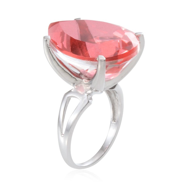 Padparadscha Colour Quartz (Pear) Solitaire Ring in Platinum Overlay Sterling Silver 31.750 Ct.