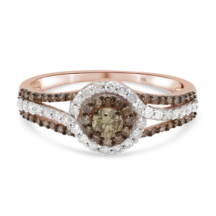 9K Rose Gold SGL Certified Natural Champagne Diamond (I3/ G-H) and White Diamond Ring 1.00 Ct.