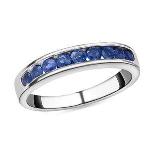 Vegas Close Out - Kanchanaburi Blue Sapphire Ring in Rhodium Overlay Sterling Silver