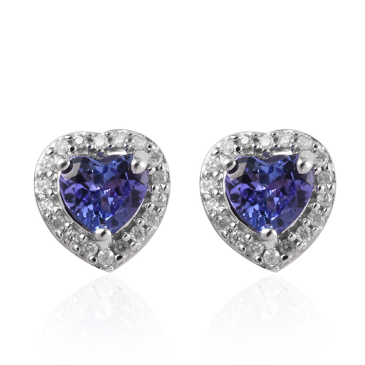 9K White Gold AA Tanzanite (Hrt), Diamond Stud Earrings (with Push Back) 1.000 Ct.