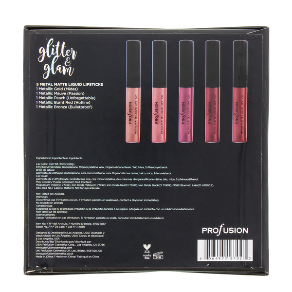 Profusion: Eyeshadow Palette - Sparkle & Liquid Lipsticks x 5 (With Pink Bag)