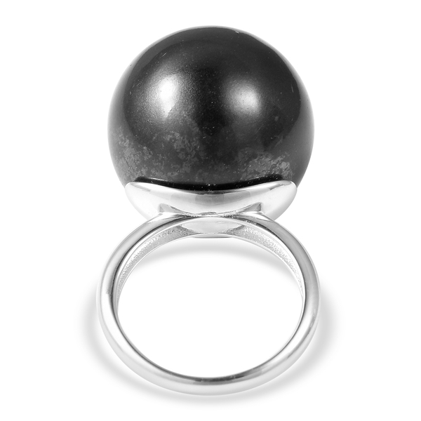 Tahitian Shell Pearl (Rnd 20MM) Solitaire Ring in Rhodium Overlay Sterling Silver