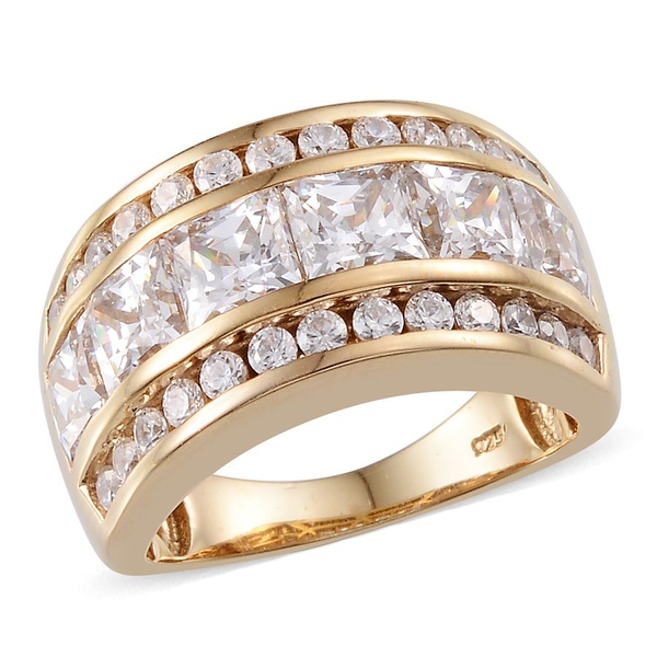 Lustro Stella - 14K Gold Overlay Sterling Silver (Sqr) Half Eternity Band Ring Made with Finest CZ, 