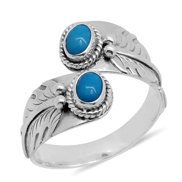 Royal Bali Collection Arizona Sleeping Beauty Turquoise (Ovl) Crossover Ring in Sterling Silver 0.74