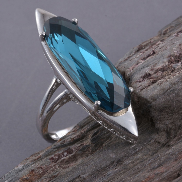 Lustro Stella  - Indicolite Colour Crystal Solitaire Ring in ION Plated Platinum Bond