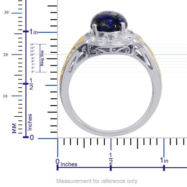 Designer Collection Azurite (Ovl 4.76 Ct), Tanzanite Ring in 14K YG Platinum Overlay Sterling Silver 5.090 Ct.