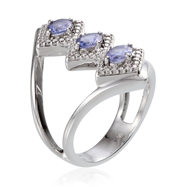 Tanzanite (Ovl) Trilogy Ring in Platinum Overlay Sterling Silver 1.250 Ct.