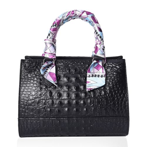100% Genuine Leather Croc Embossed Tote Bag in Black and Red Size 26.5x10.3x20.4 Cm - 3484107 - TJC