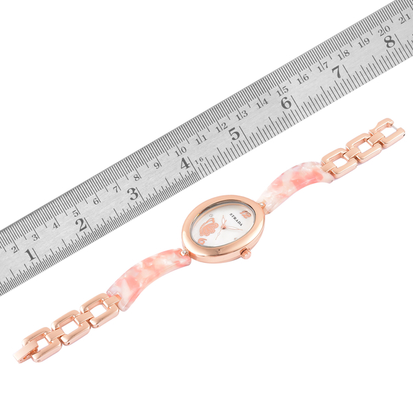 STRADA Japanese Movement White Austrian Crystal Studded MOP Dial Watch in Rose Gold Tone with Stainless Steel Back and Pink Colour Strap