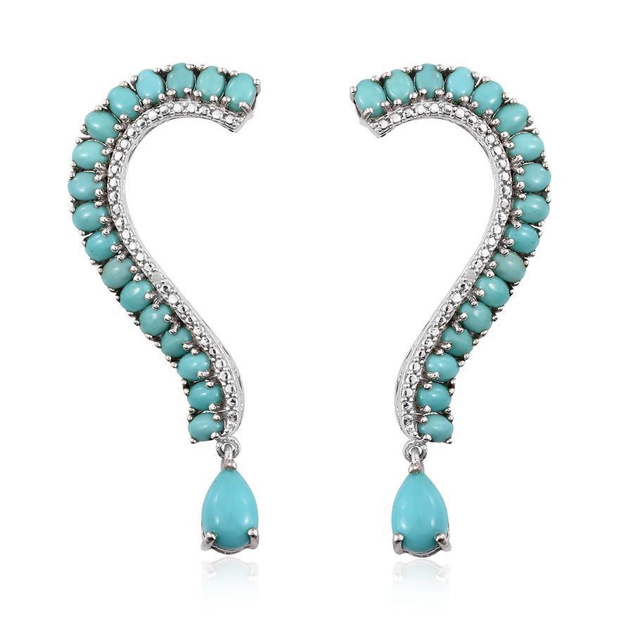 Sonoran Turquoise (Pear), Diamond Earrings (with Push Back) in Platinum Overlay Sterling Silver 7.77