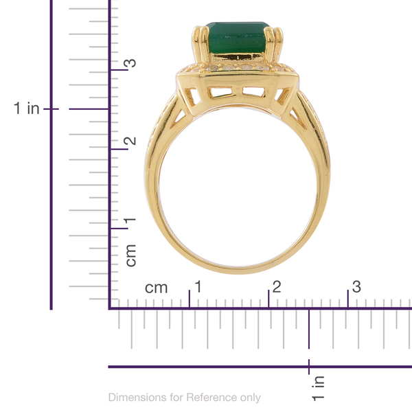Verde Onyx (Oct 7.00 Ct), Natural White Cambodian Zircon Ring in 14K Gold Overlay Sterling Silver 8.250 Ct. Silver wt 7.50 Gms.